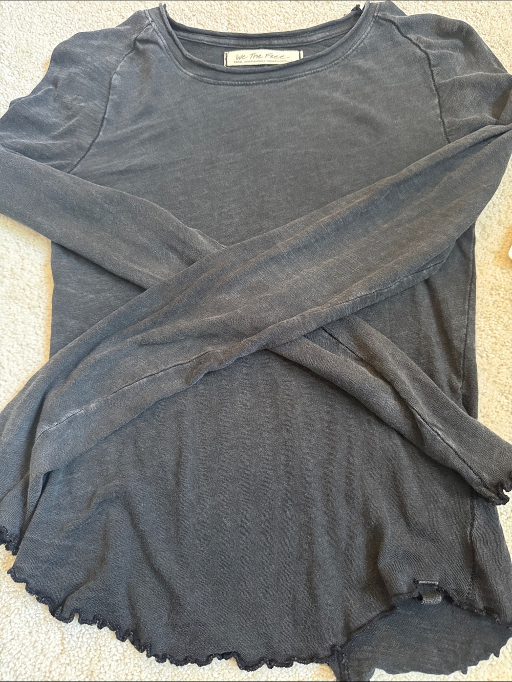 Free People/ We The Free Lettuce Tee, charcoal ribbed long sleeve top, Size S